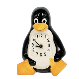 8" Penguin Wall <strong>Clock</strong> Ceramic Battery Operated <strong>Mantle</strong> Black White Bird - Product Image 1
