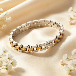 Bracelet de montre unisexe en gros, maillons en acier inoxydable bicolore or et argent, style professionnel - Product Image 1