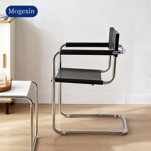 Sillón de Estilo Italiano Moderno con Tapicería de Cuero y Estructura de Metal para Sala de Estar y Dormitorio, Silla de Salón de Acero Inoxidable - Product Image 5