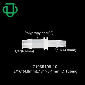 JU PVDF/PP-reductor de púas, Conector de tubo reductor para ozono, 1/4 "a 3/16", recto, de 2 vías