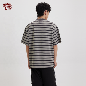 Camiseta Personalizada de Rayas Anchas, Estilo Relajado, Algodón OEM de 250 g/m², Cuello Redondo, Anti-Pilling, Estilo Vintage para Uso Diario - Product Image 1