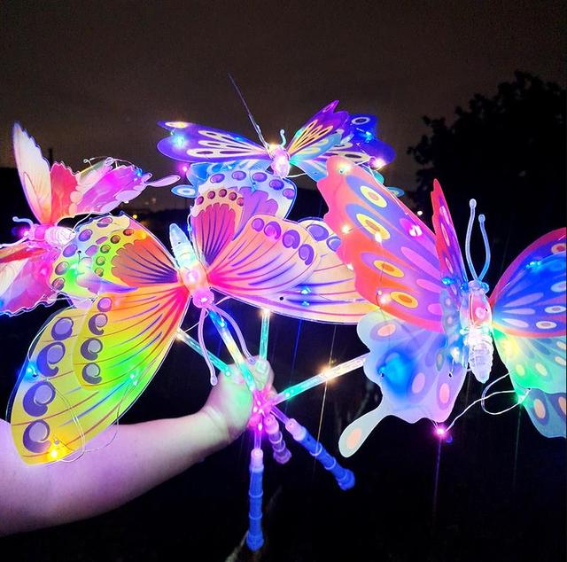 Magic Gift LED Glow Stick Kids Luminous Swing Butterfly Colorful Flash Handheld Light Up Sticks Toys