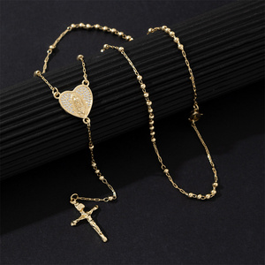 Collar con Cruz KOMI <span class=keywords><strong>para</strong></span> <span class=keywords><strong>Mujer</strong></span>, Chapado en <span class=keywords><strong>Oro</strong></span> <span class=keywords><strong>de</strong></span> <span class=keywords><strong>14K</strong></span>, con Corazón <span class=keywords><strong>de</strong></span> Circonita Cúbica, Centro <span class=keywords><strong>de</strong></span> la Virgen María, Cadena <span class=keywords><strong>de</strong></span> Eslabones con Cuentas Redondas <span class=keywords><strong>de</strong></span> 3mm, Collar <span class=keywords><strong>de</strong></span> <span class=keywords><strong>Rosario</strong></span> <span class=keywords><strong>para</strong></span> <span class=keywords><strong>Mujer</strong></span> - Product Image 5