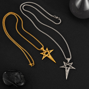 Collier pendentif œil <span class=keywords><strong>du</strong></span> <span class=keywords><strong>diable</strong></span> <span class=keywords><strong>pentagramme</strong></span> viking en acier inoxydable vintage hip hop, bijoux pour hommes - Product Image 5