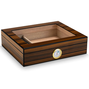 Kotak cerutu <span class=keywords><strong>Humidor</strong></span> kayu Cedar dengan higrometer pelembap kotak cerutu <span class=keywords><strong>Humidor</strong></span> kapasitas besar untuk 25pc lemari cerutu atas kaca