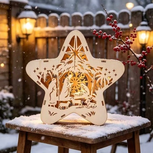 Étoile <span class=keywords><strong>de</strong></span> Noël en bois avec lumière LED, scène <span class=keywords><strong>de</strong></span> la Nativité découpée au laser, décoration <span class=keywords><strong>de</strong></span> table 3D, 22 cm, décoration <span class=keywords><strong>de</strong></span> maison pour les fêtes - Product Image 4