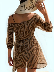 Wholesale Custom Women's 3 Piece Geometric Print Swimsuit with Cover up and Shorts Modest Bathing Suit for <b>Beach</b> - Product Image 2