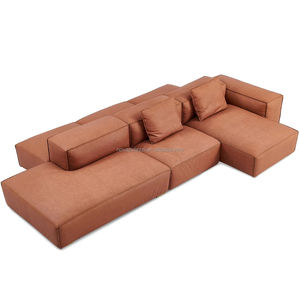 ชุดโซฟาแบบแยกส่วนสไตล์อิตาเลียนมินิมอลแบบกลับด้านได้, ไม้สนและเครื่องหนังนำเข้า, คฤหาสน์, โซฟาบล็อคเต้าหู้ในห้องนั่งเล่น - Product Image 1