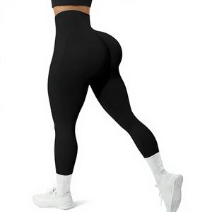 Leggings da Yoga a Vita Alta, Senza Cuciture, in Spandex e Nylon, Neri, Elasticizzati, Modellanti per il Fitness - Product Image 1