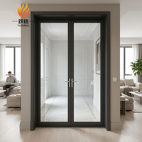 Puerta batiente de panel plano de aluminio con rotura de puente térmico y doble acristalamiento, moderna, para interiores de villas residenciales, venta al por mayor de fábrica.