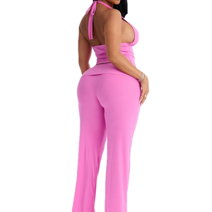 Conjunto de Pijama de Verano para Mujer, Color Rosa, ODM, Suave, Cuello <span class=keywords><strong>en</strong></span> V, Sin Mangas, Cómodo, Casual, de Alta Gama, Transpirable, Cintura Elástica - Product Image 4