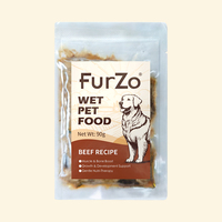 Furzo Classic Crisp Soft Cat Dog Sacs de nourriture humide avec sauce au boeuf et légumes High Protein Custom Brand Dog Treats 90g