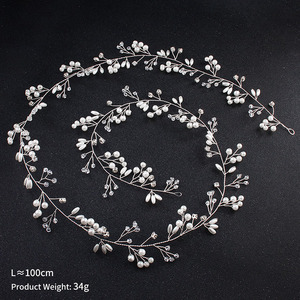 Wholesale Sparkling Handcrafted Metal Gold/Silver/Rose Gold Plated One Meter <strong>Bridal</strong> <strong>Hair</strong> <strong>Band</strong> 1m Long Vine Pearl Headpieces - Product Image 5