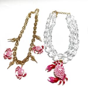 Mode Vakantie Ontwerp Oceaan Thema Ketting Hiphop Witte Heldere Kralen Krab Ketting Vergulde Ketting Roze Krab Hanger Sieraden - Product Image 1