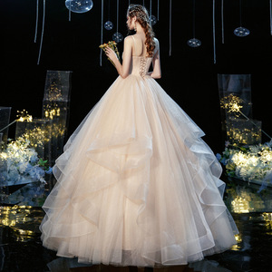 Wedding Dress Strapless Ball Gown Champagne Color Floor Length Simple Elegant Princess Style Natural Waistline - Product Image 4