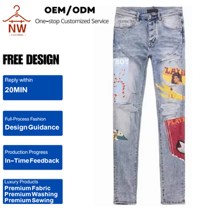 Jeans da <span class=keywords><strong>Uomo</strong></span> di Alta Qualità Personalizzabili, Nuovi Jeans Digitali Stampati Azzurri di Lusso Stile High Street, Pantaloni Estivi in Denim da <span class=keywords><strong>Uomo</strong></span> - Product Image 2