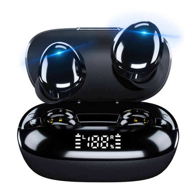 Waterproof TWS In-ear Black Button Control Wireless Earbuds LED Indicator Sports Design for 5.4 Type-C Charging Touch