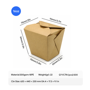 Boîte à nouilles en papier kraft, revêtement PE, résistante à la graisse, conteneur alimentaire pliable, boîte à emporter, bol en papier avec logo personnalisé - Product Image 2