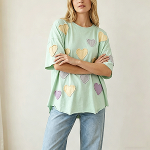 T-shirt décontracté en jersey tricoté pour femme, coupe courte, manches courtes, imprimé, avec patch brodé personnalisé, style streetwear, vente en gros - Product Image 2