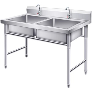 Lavabo à vaisselle commercial en acier inoxydable 304 traité sur mesure double trois plates-formes pour hôtels restaurants évier utilitaire - Product Image 1