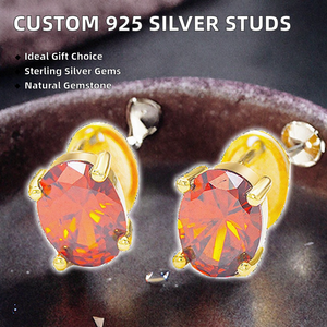 Hot Sale Custom Women's 925 <b>Sterling</b> <b>Silver</b> <b>Stud</b> Earrings Natural Gemstone Diamond 4 Prong Set CMA Certified Classic Gift - Product Image 2