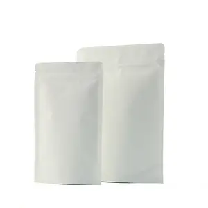 Stokta özel Logo 250g 500g 1kg beyaz Kraft kağıt Stand Up folyo kaplı fermuar Zip kilit kahve çay gıda ambalaj çanta kılıfı