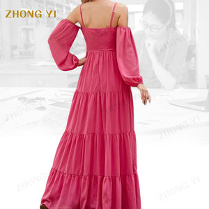 2023 Dongguan Yili, модное летнее милое розовое пляжное платье больших размеров, женская одежда с длинным рукавом, женские повседневные платья - Product Image 4