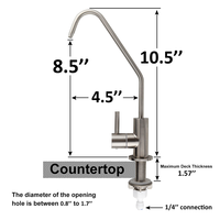 Robinet purificateur RO monotrou en acier inoxydable SUS304 moderne, 1 poignée, sans plomb, à montage sur plan, en promotion