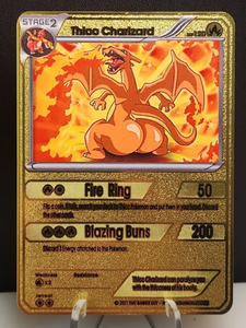 Tarjeta de Juego Pokémon de Acero Inoxidable Personalizada de Alta Calidad, Estilo Personalizado, al por Mayor, Color Dorado y Negro, Tarjeta Gruesa de Charizard - Product Image 1