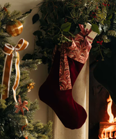 Grandes chaussettes de Noël en velours personnalisées, super douces, bordeaux, vierges, avec nœud, pour cadeaux, imprimées rouge et vert