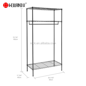 Porte-vêtements en métal réglable à 3 niveaux avec étagères, finition noire thermolaquée - Product Image 4