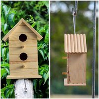 Nichoir en bois massif couleur bois naturel, avec bouton de fixation, pour l'élevage des oiseaux, à suspendre, pour la décoration de jardin