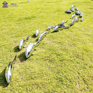 海辺の装飾用金属製動物彫刻 ステンレス鋼の魚とイルカの像 - Product Image 5