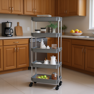 Carrito de cocina gris de 5 niveles, 16.5x11.4x50.4 pulgadas, de hierro y ABS, con ruedas para organizar la cocina - Product Image 2