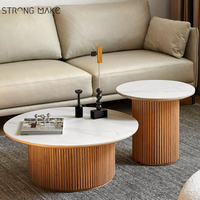 Wabi Sabi nordique dessus en marbre luxe moderne salon Table centrale canapé côté Table à thé ensemble en bois rond cannelé Table basse