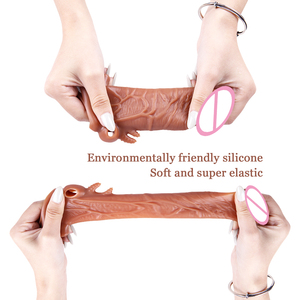 Reusable Silicone Magic Vibration Sleeve <strong>Long</strong> <strong>Lasting</strong> Crystal Penis Extension <strong>Condom</strong> for Sex Products SKIN Color - Product Image 3