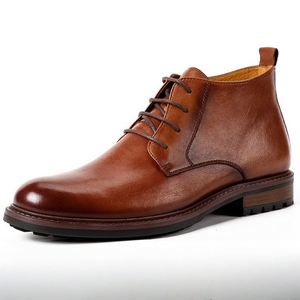 Botas de Trabajo para Hombre de Talla Grande, Botas Cortas Impermeables, Elegantes y Casuales para Caminar al Aire Libre, con Aumento de Altura, de Cuero Genuino para Otoño - Product Image 1