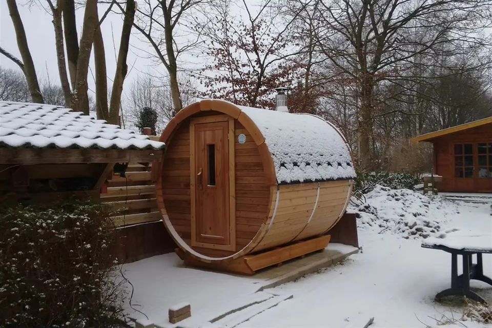 Traditional Finnish Sauna Barrel | Wood-Fired Stove, Tiered Seating ...