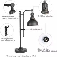 Lampe de bureau industrielle vintage, hauteur réglable, tête pivotante, lampe de table en fer, ampoule LED E26 incluse pour bureau, chambre, café