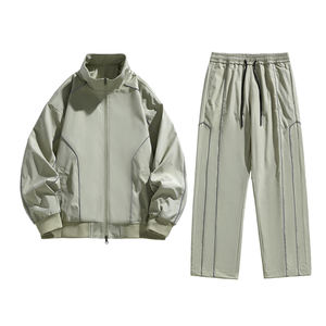 Ensemble de costume de mode personnalisé avec logo, veste contrastante pour homme, printemps et automne, avec un ensemble de pantalons de sport droits à jambes larges - Product Image 2