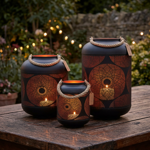 Sonnet Decor Iron <b>Lantern</b> <b>Set</b> Red Dot Pattern Rope Handle Heat Resistant Handmade Digital Printing Home Decoration Candle Holder - Product Image 1