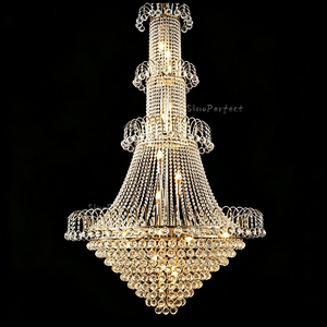 Grand lustre en cristal doré, décoration de mariage, banquet, fête, style bougie, luminaire suspendu de luxe pour lieu d'événement - Product Image 6