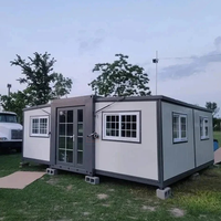 Villa Pequeña Prefabricada de Doble Ala, Plegable y Telescópica, Contenedor de Acero Expandible y Transportable para Oficina