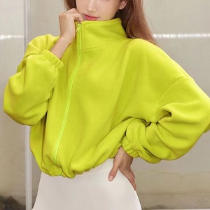 Sudadera casual de moda para mujer con cremallera, cuello alto y cintura con cordón, de forro polar - Product Image 2