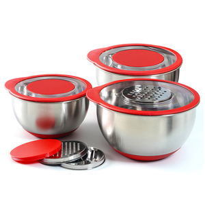 Có thể nhìn thấy trộn bát với <span class=keywords><strong>3</strong></span> graters & nắp kín không trượt dưới salad bát đặt thép không gỉ làm tổ bát Bộ <span class=keywords><strong>3</strong></span> - Product Image 1