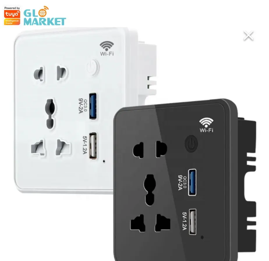 Glomarket Smart Power Home Tuya 13A Outlet Wifi Smart Universal Power Wall Plug With USB Grass Panel Smart Plug Socket