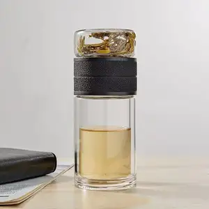 Geschenk doppelwandiger Glas-Tee-Leuchtbecher mit Tee-Infusionsbecher Trinkgeschirr individuelles Logo umweltfreundliche Teemaschine tragbare Wasserflasche