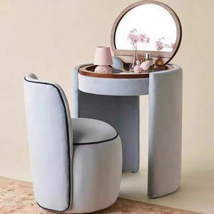 Tocador Moderno Minimalista de <span class=keywords><strong>Madera</strong></span> Maciza con Espejo Abatible y Almacenamiento, Ecológico, para Dormitorio u Hotel, Set de Maquillaje - Product Image 2