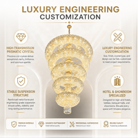 Lustre en cristal cascade multi-niveaux de luxe sur mesure, en laiton antique, grand modèle pour plafond haut, idéal pour hall d'hôtel, salle de bal, villa