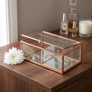 Boîte à bijoux en or rose, grand organiseur en métal et verre, boîte à bijoux avec logo, décoration intérieure, rangement pour bijoux - Product Image 1